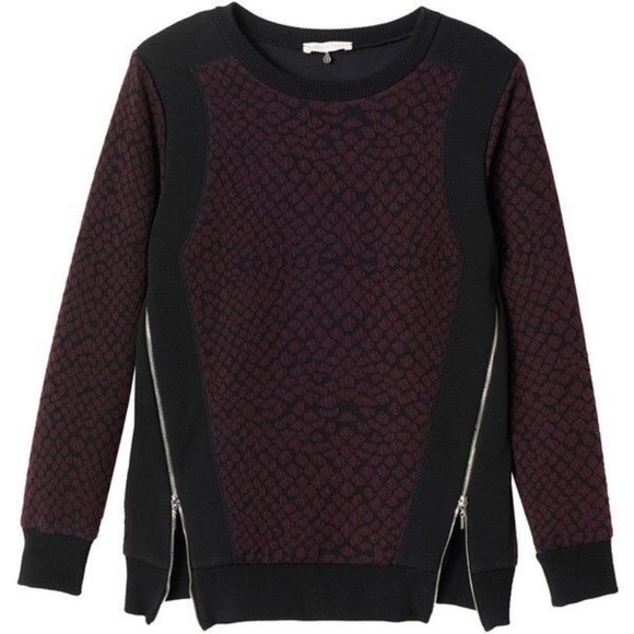 Rebecca Taylor Knit Pullover Sweater with Zipper Details - Wine - Picture 1 of 16